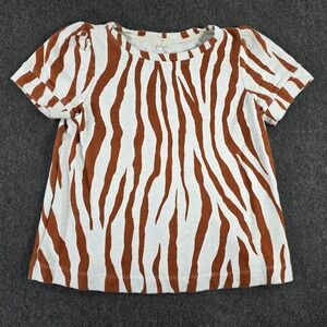 Tla Zebra Print Puff Sleeve T Shirt Women Made in USA Casual Top